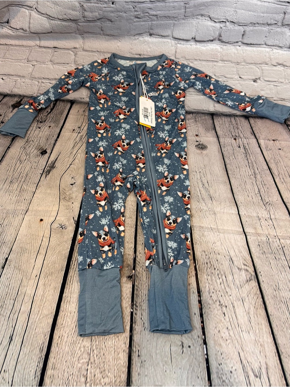 Little One Shop Winter Dog Pattern Bamboo Zippie Romper